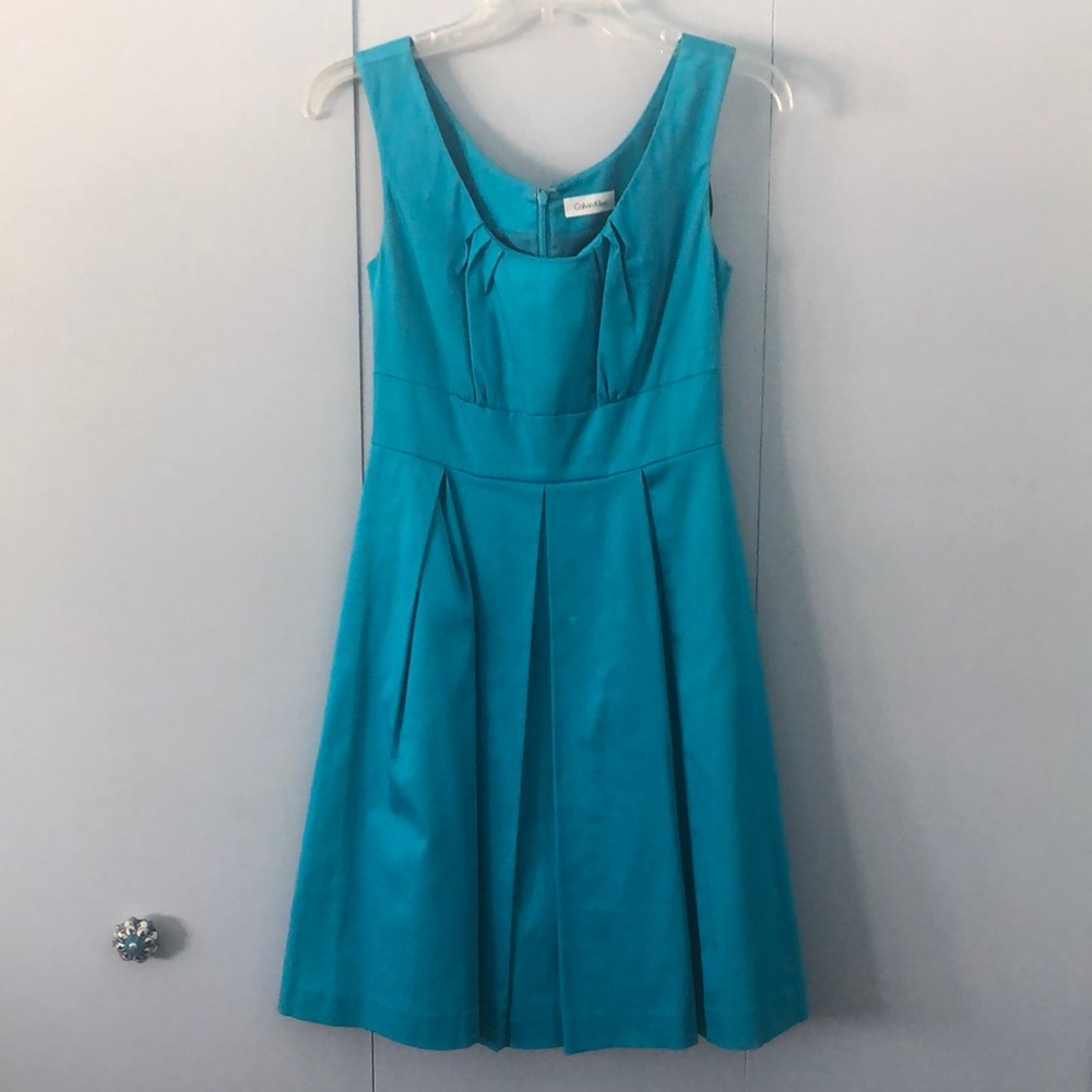 Calvin Klein Turquoise Pleated Dress